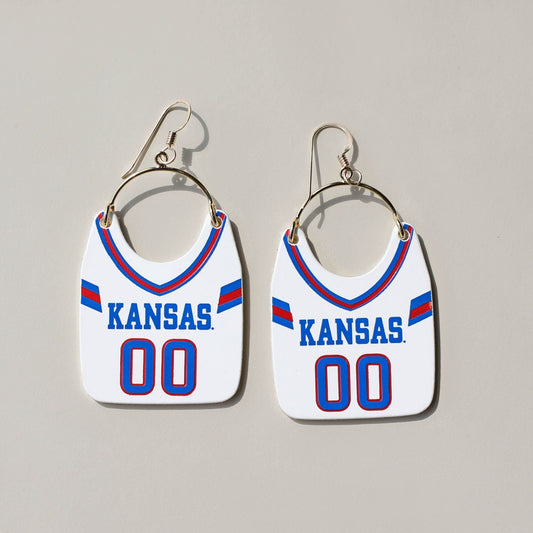 White University of Kansas Football Jersey Earrings