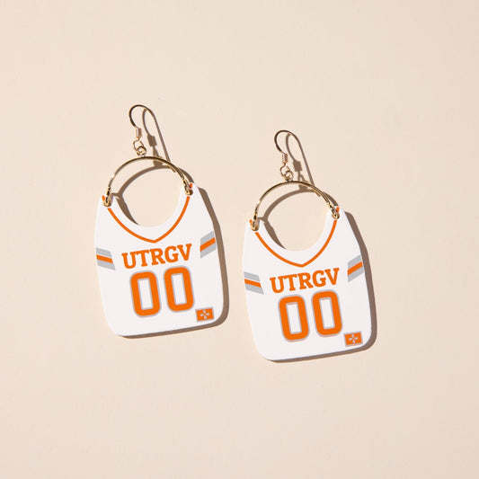 White UTRGV Football Jersey Earrings
