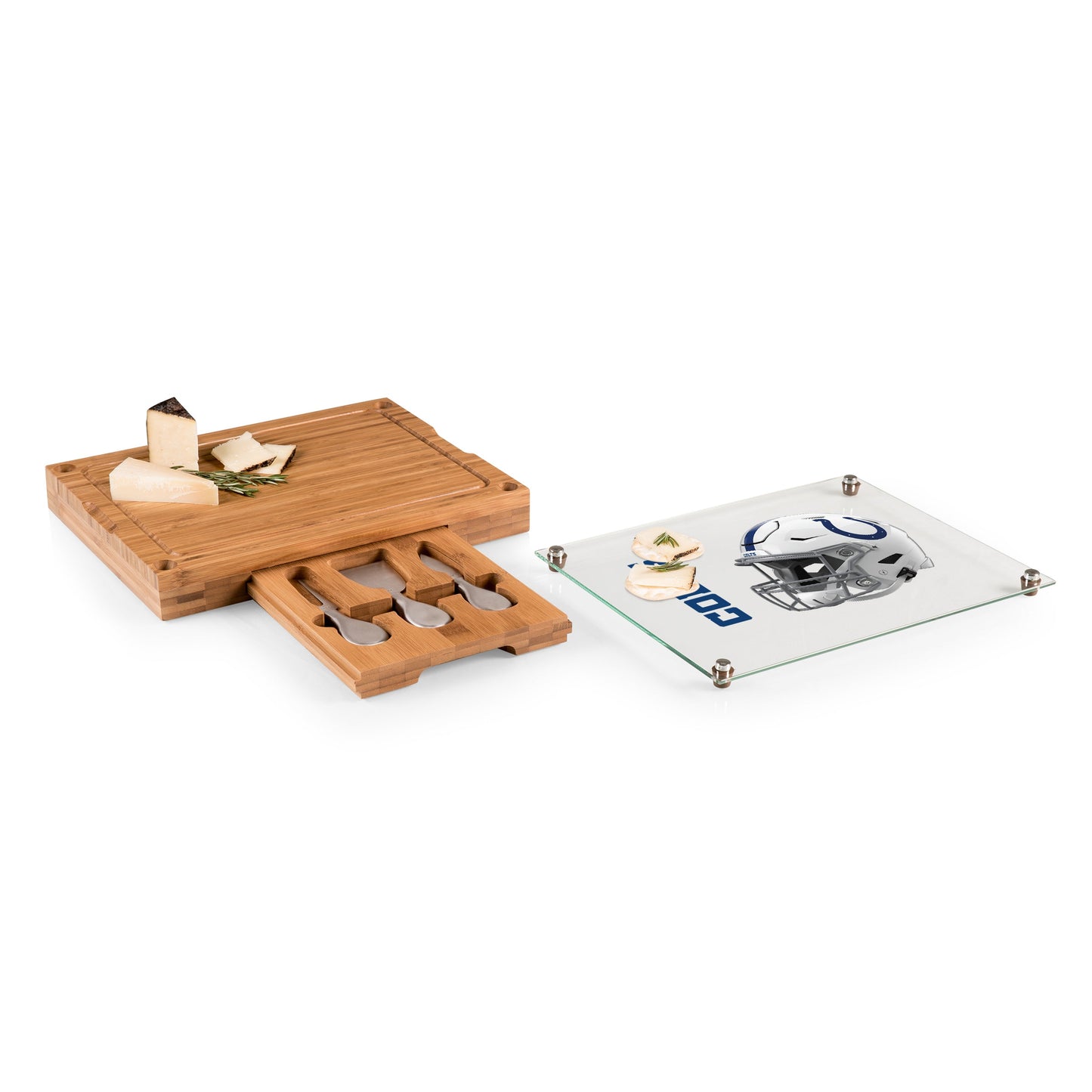 Indianapolis Colts - Concerto Glass Top Cheese Cutting Board & Tools Set