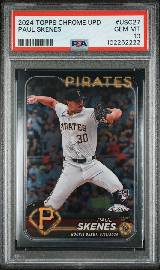 Graded 2024 Topps Chrome Update Paul Skenes #USC27 Rookie RC Baseball Card PSA 10 Gem Mint