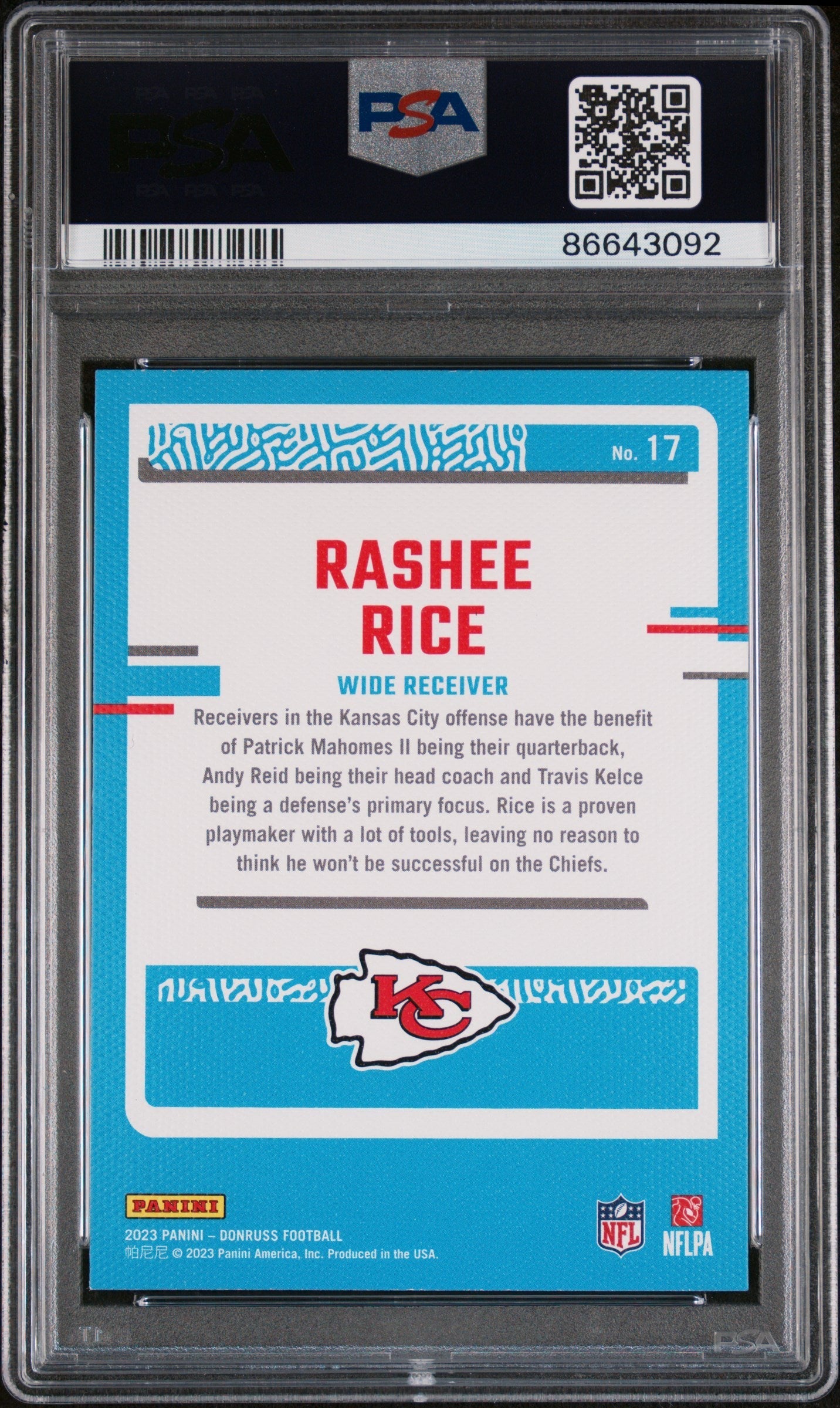 Graded 2023 Panini Donruss Rashee Rice #17 Rated Rookies Portrait Rookie RC Football Card PSA 10 Gem Mint